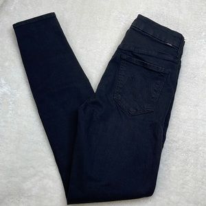 Mother High Waisted Looker Jeans Skinny Black Metallic Gold Stripe Size 27